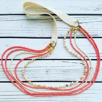 Multi Layered Coral, Cream And Shell Long..