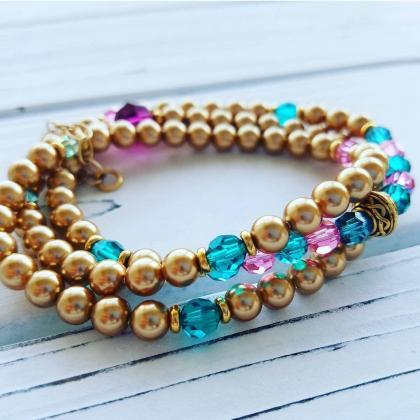 Swarovski Gold Beads And Crystals Multi Layer..