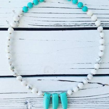 White Speckled Feldspar And Turquoise Drop Stones..