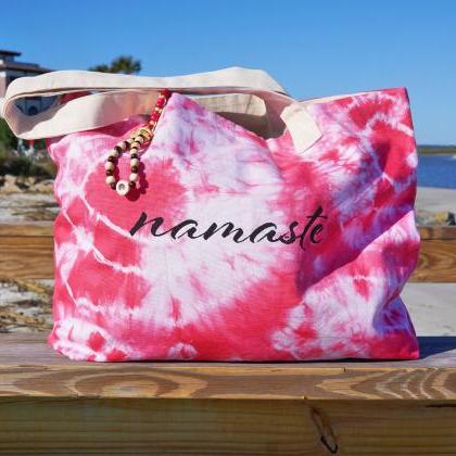 Beachy Weekend Bag, Namaste On Cherry Red Tie Dye..