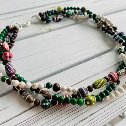 Painted Wood Beads, Forest Green Jade Beads,..