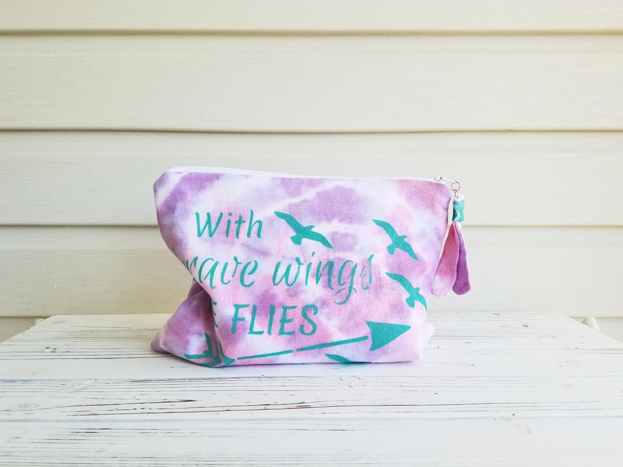 Pink Tie Dyed Inspirational Stenciled Clutch/makeup Bag.