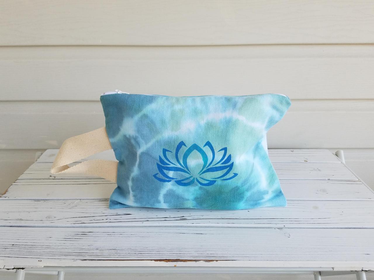 Wristlet, Lotus Leaf Spiritual, Blue Checkered Design Cotton Purse.