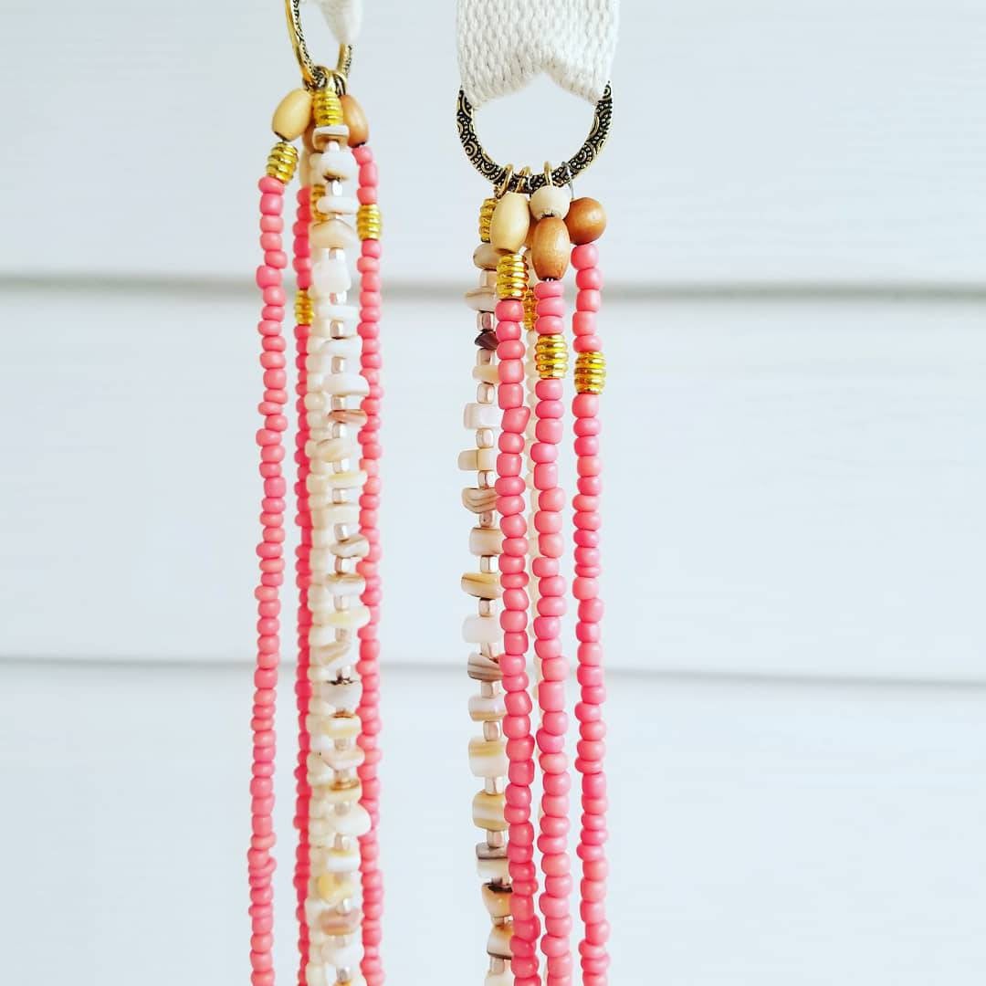 Multi Layered Coral, Cream And Shell Long Necklace.