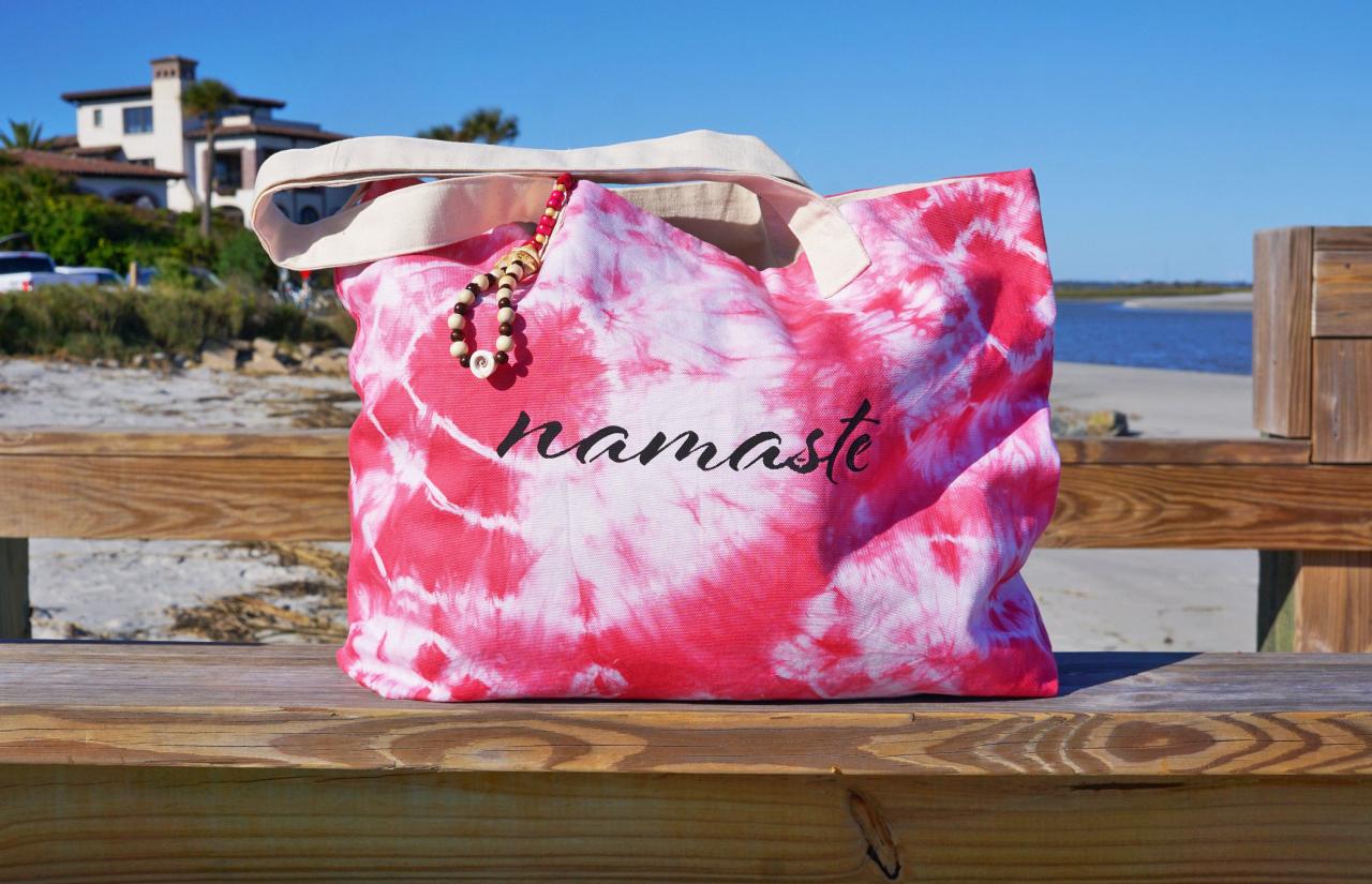 Beachy Weekend Bag, Namaste On Cherry Red Tie Dye Pattern, 100% Hand Made.