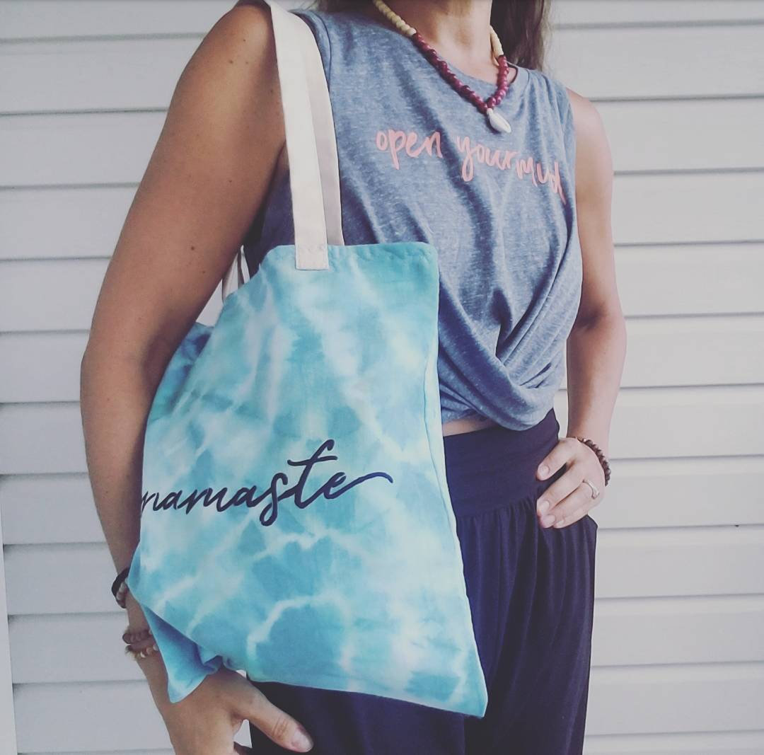 Tote Bags, Tie Dyed, Lined With Cotton, Namaste And Elephant Design. 2 Styles.
