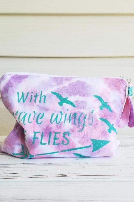 Pink Tie Dyed Inspirational Stenciled Clutch/Makeup Bag.